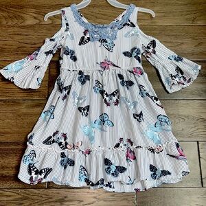 Girls cold shoulder, bell sleeve butterfly spring/summer dress